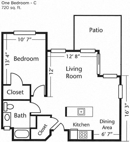 One Bed One Bath Floor Plan One Bed One Bath Floor Plan at Cogir of Vallejo Hills, Vallejo, California
